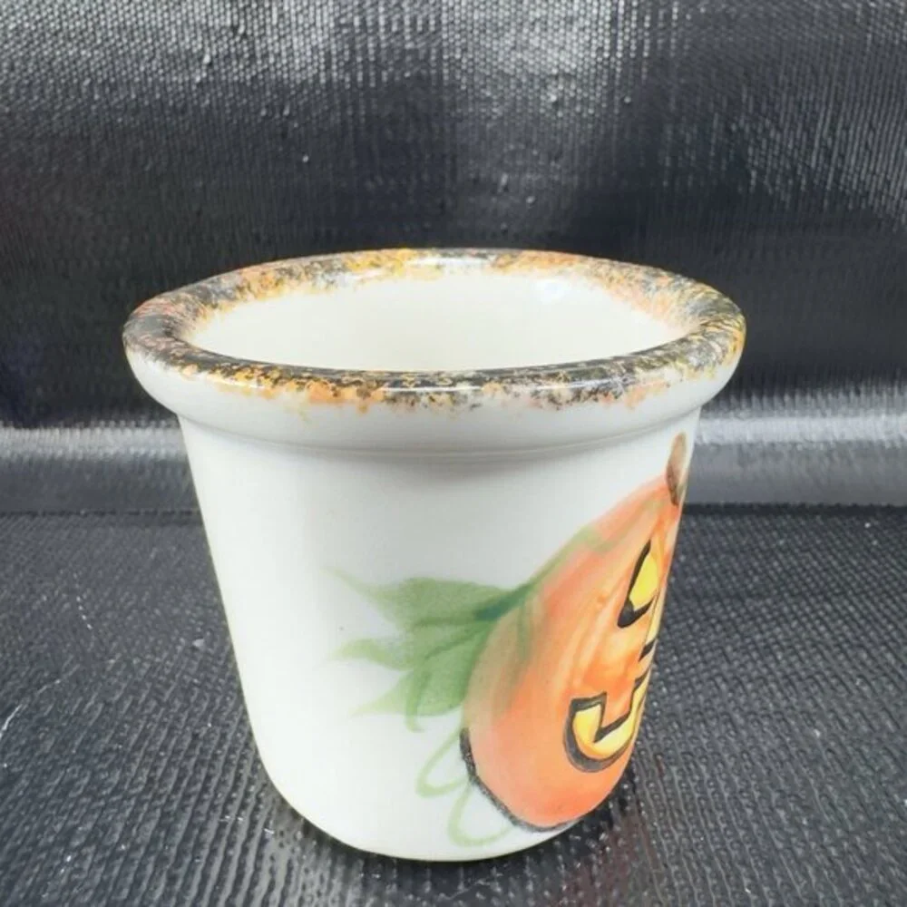 2002 Emerson Creek Pottery Pumpkin‎ Tea Light Candle Votive Holder Cup Vintage